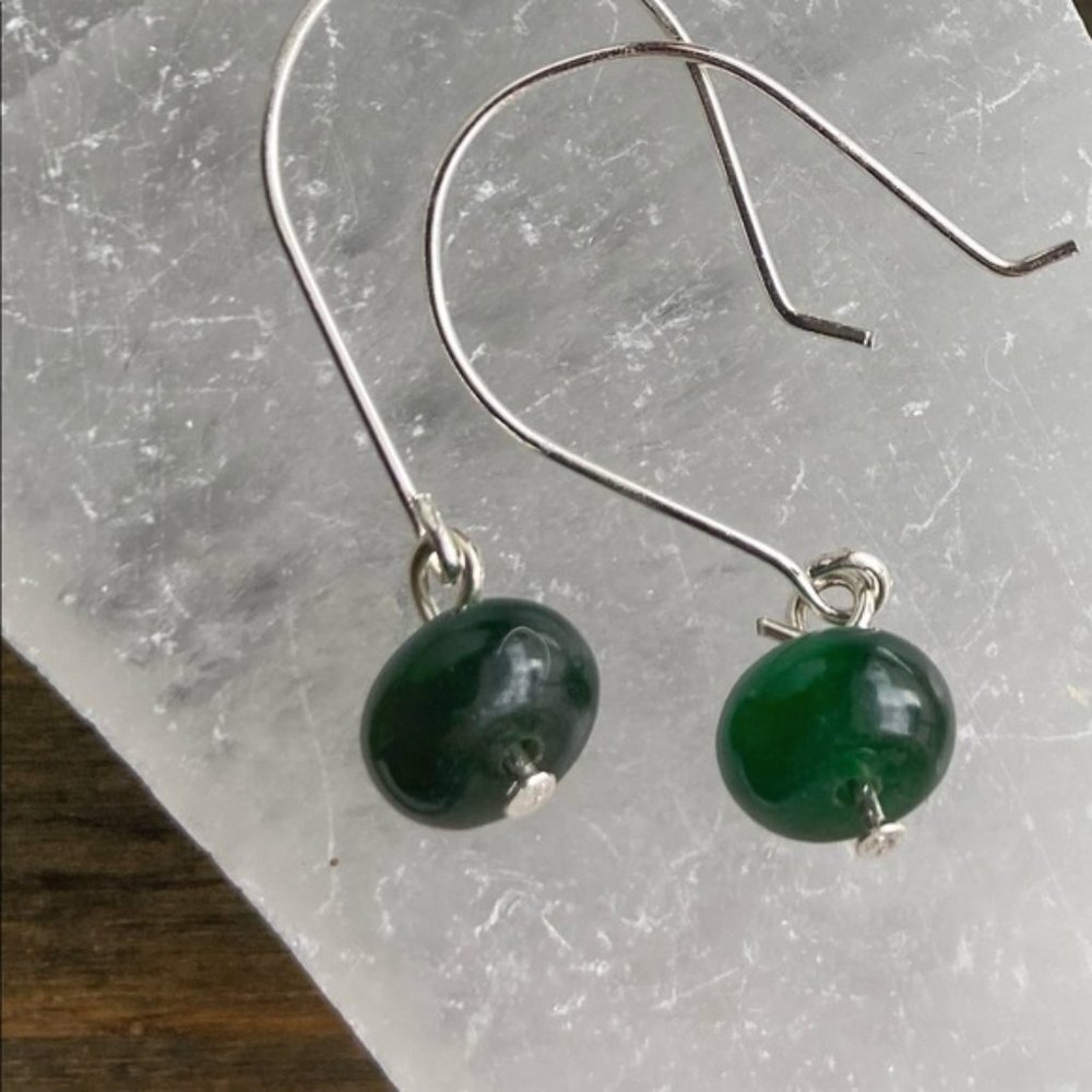 Untreated emerald 8mm rondel dangle silver earrings/fall vibes colorful